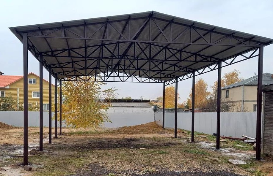 Двухскатный навес для автомобиля 10*12*2,2 м профнастил